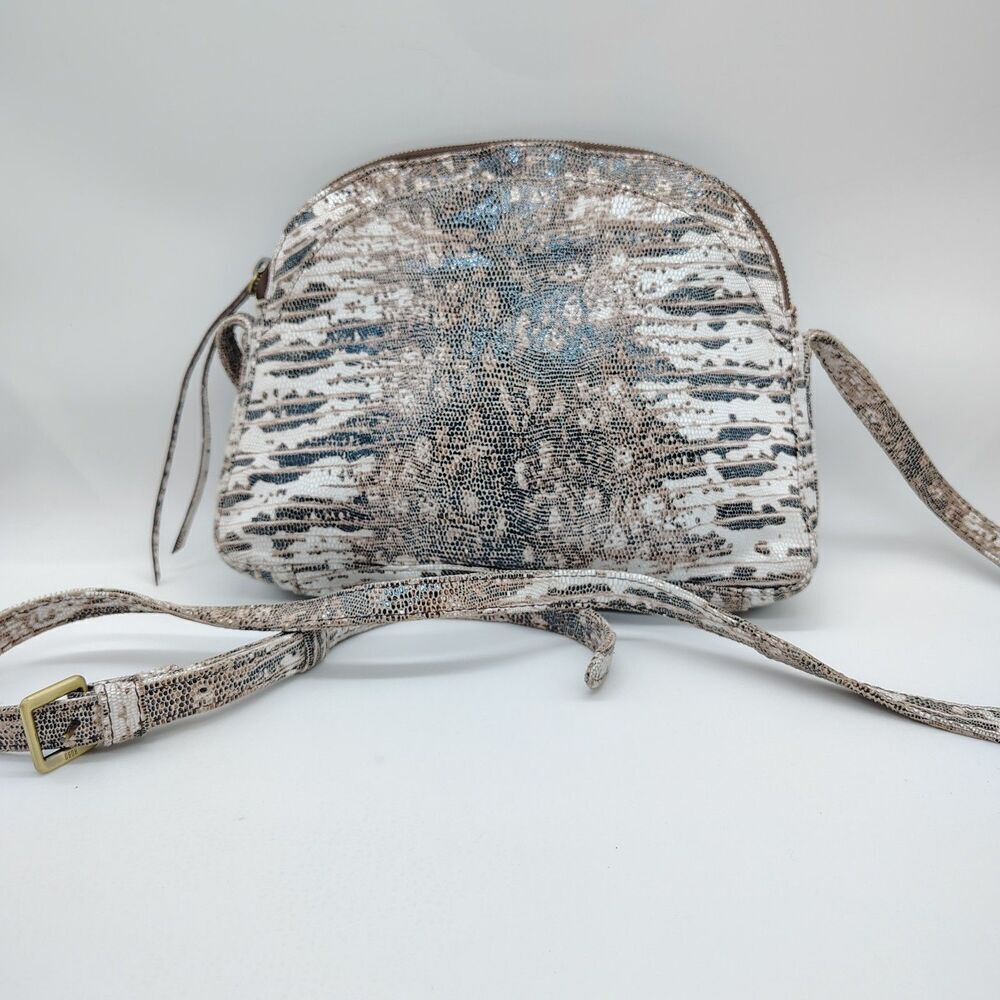 HOBO Leather Snake Embossed Crossbody Bag Womens Adjustable Strap Neutral